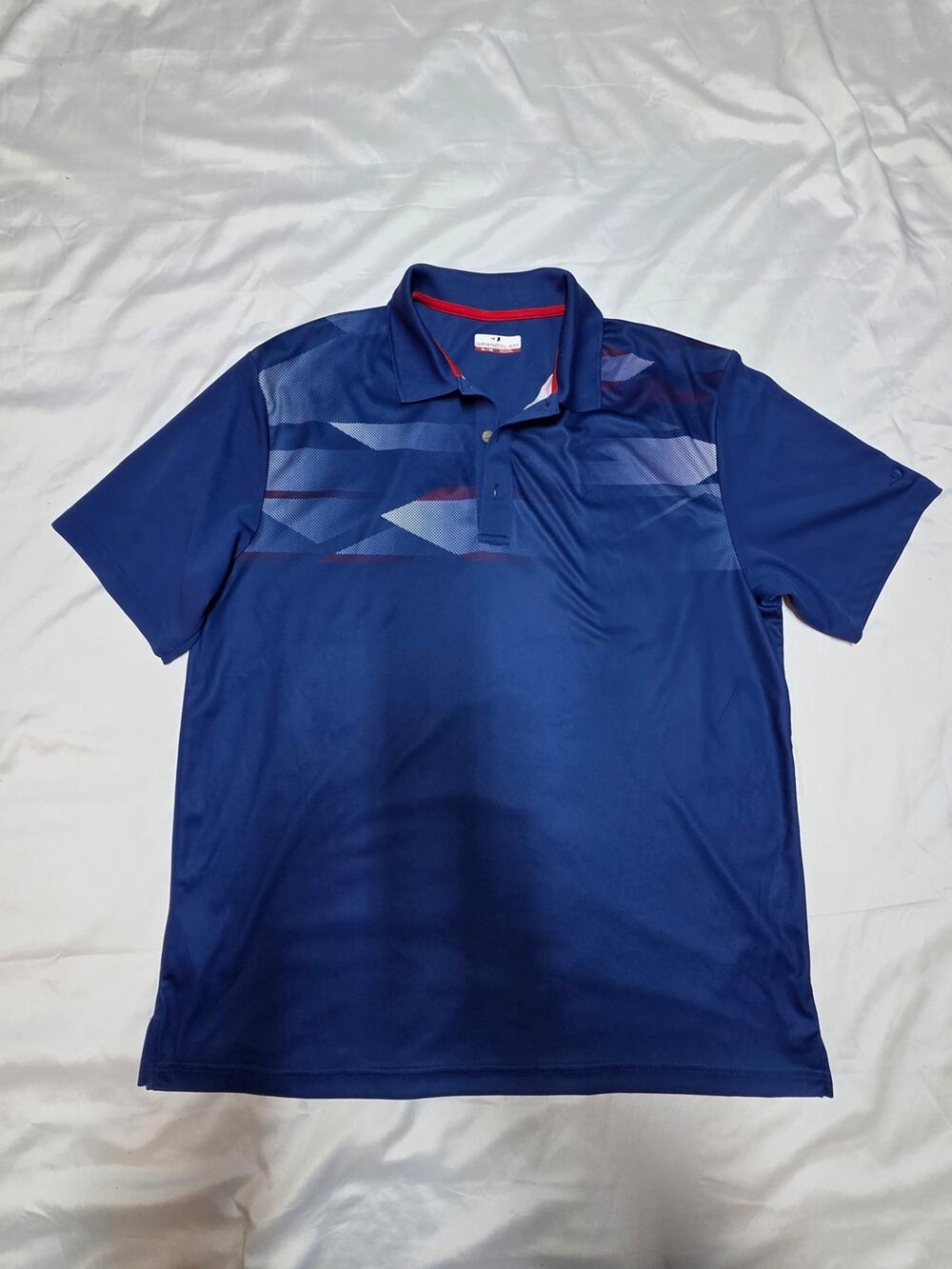 Grand Slam Navy Blue Men's Polo with Geometric Chest Pattern